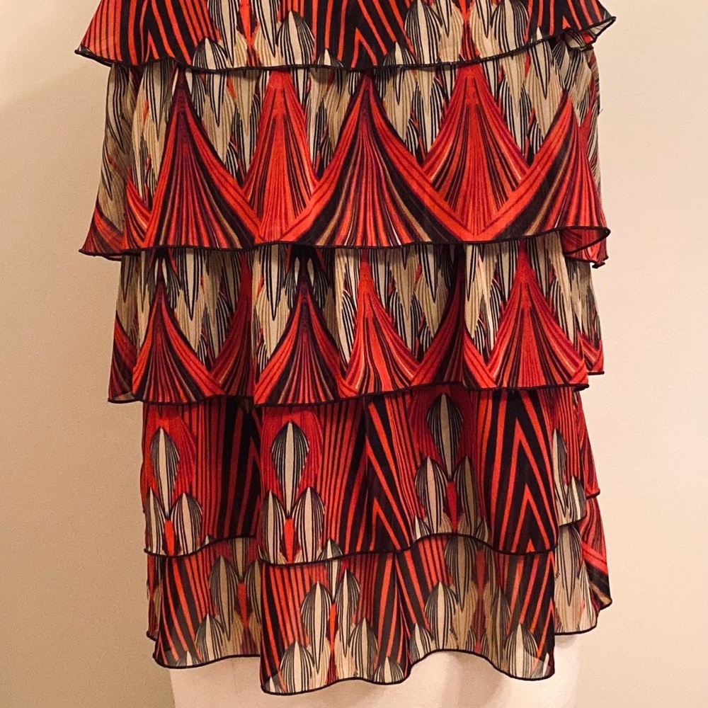 Adiva Black Red Tan Geometric SZ L High Neck Boho Chic Earthy Modern Halter Top - Picture 3 of 11